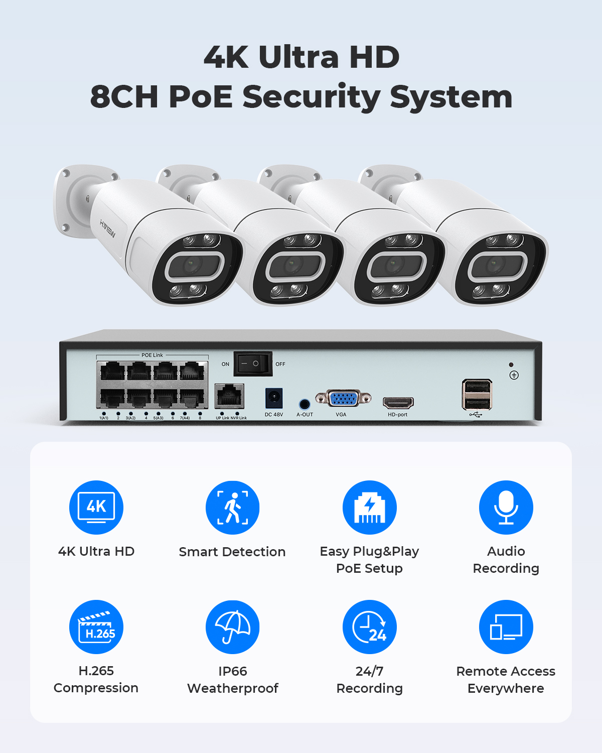 H.View 4K 5Mp 8Mp Poe CCTV Sec - Home Cinema Kit recension och pris